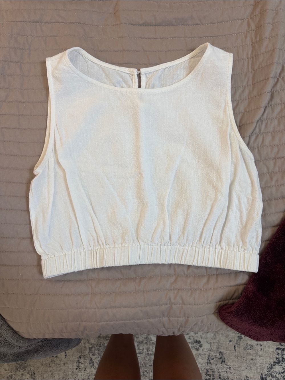 Sleeveless White Elastic-Hem Crop Top